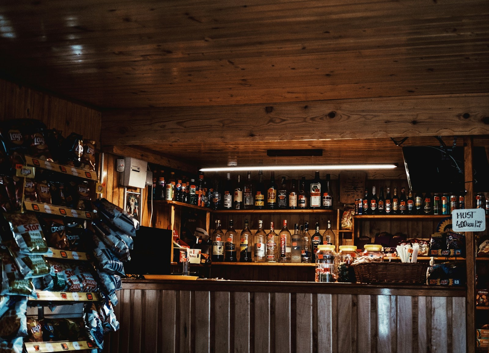 Wooden Bar Counter with Bottles